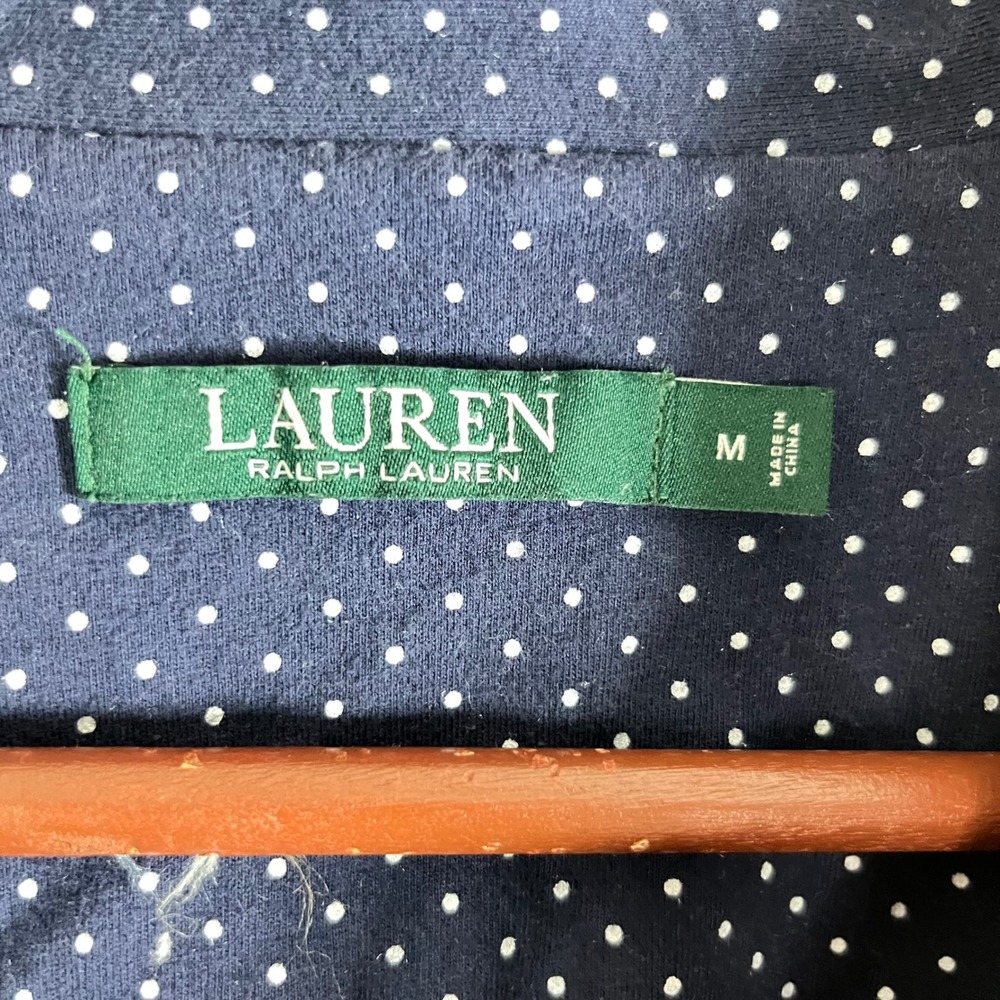 Lauren Ralph‎ Lauren Polka Dot Pajama Set Navy White Cotton Capri Pants Medium - Picture 7 of 8